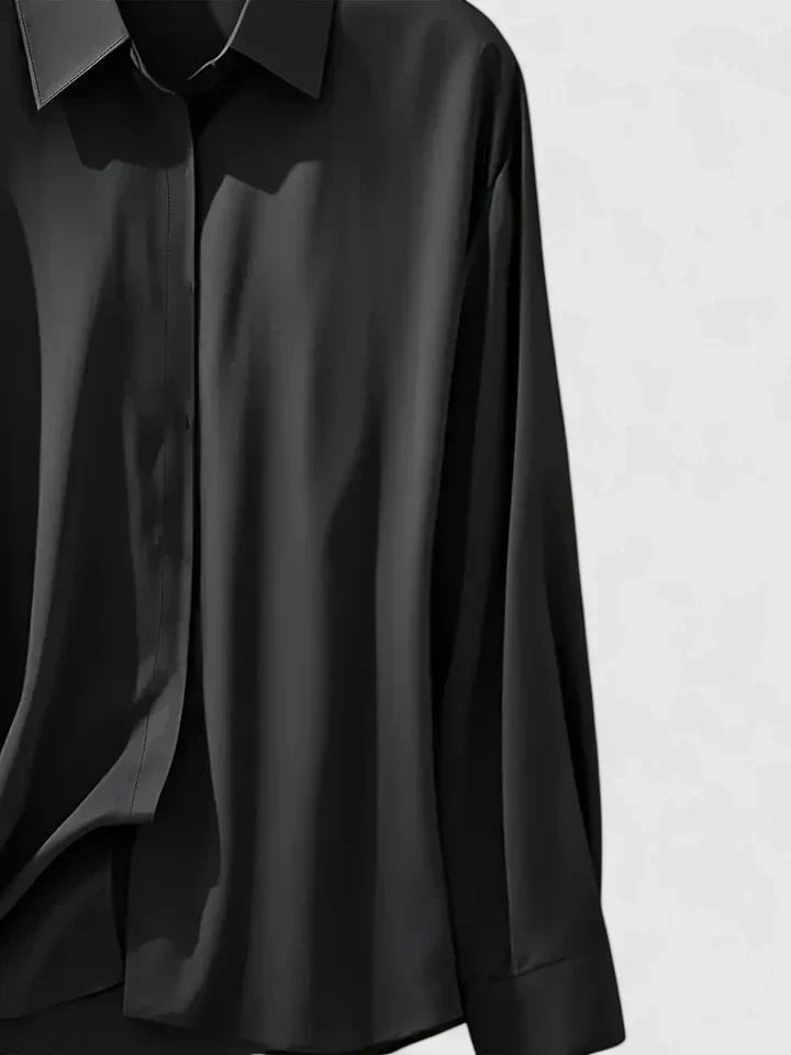 Isabella | Kvinne Elegant Sateng Bluse med Skjult Knapplukking Lange Ermer