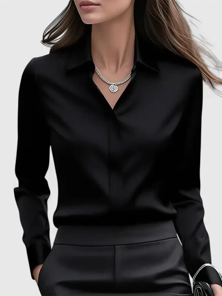 Isabella | Kvinne Elegant Sateng Bluse med Skjult Knapplukking Lange Ermer