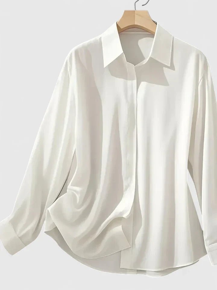 Isabella | Kvinne Elegant Sateng Bluse med Skjult Knapplukking Lange Ermer