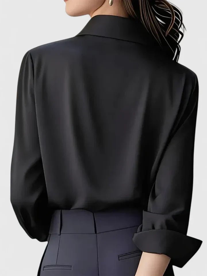 Isabella | Kvinne Elegant Sateng Bluse med Skjult Knapplukking Lange Ermer