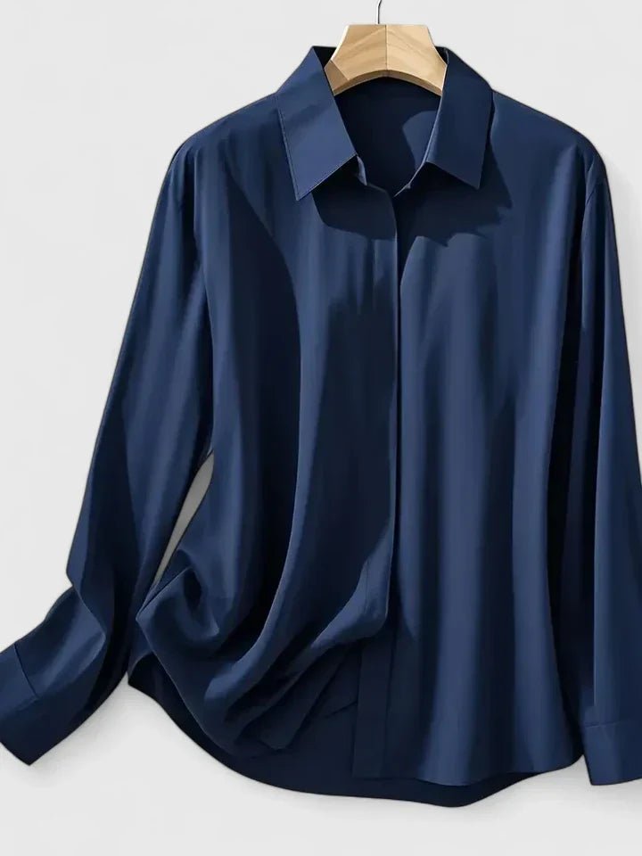 Isabella | Kvinne Elegant Sateng Bluse med Skjult Knapplukking Lange Ermer