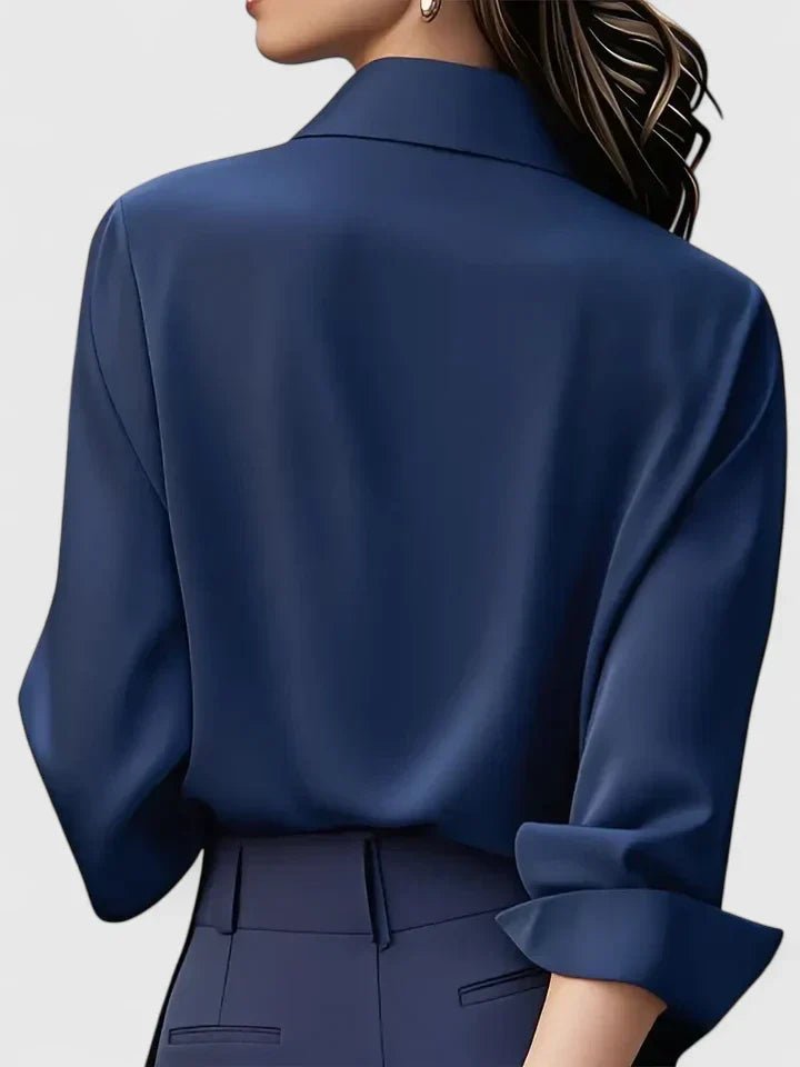 Isabella | Kvinne Elegant Sateng Bluse med Skjult Knapplukking Lange Ermer