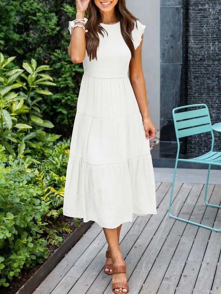 Mathilde | Elegant Terrakotta Midi Kjole med Volanger