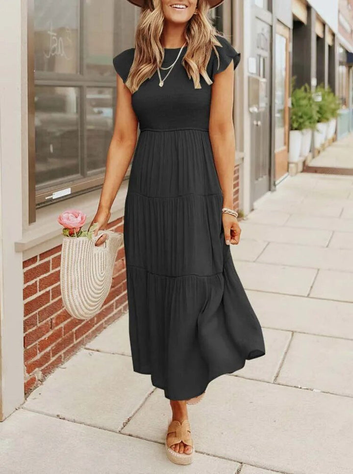 Mathilde | Elegant Terrakotta Midi Kjole med Volanger