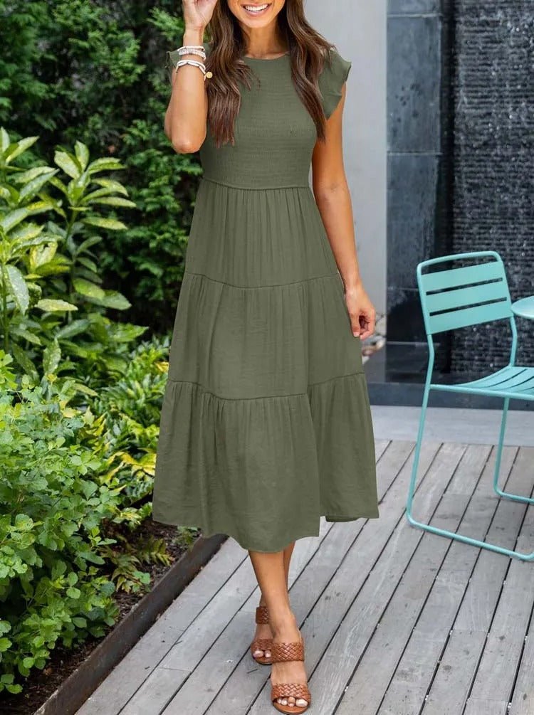 Mathilde | Elegant Terrakotta Midi Kjole med Volanger