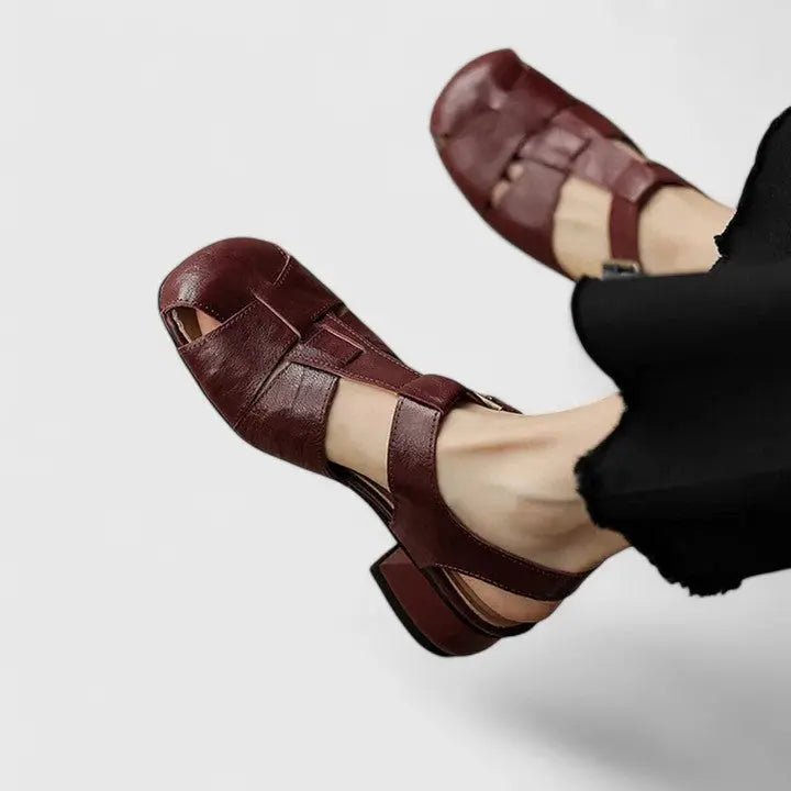 Alma | Elegant Kvinne Lær Blokk-Hæl Sandaler