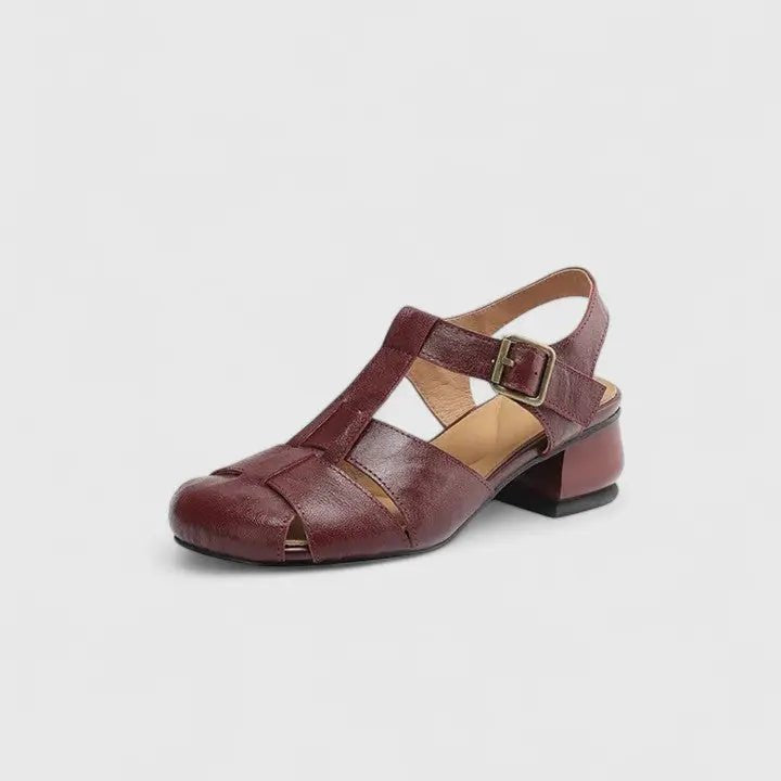 Alma | Elegant Kvinne Lær Blokk-Hæl Sandaler