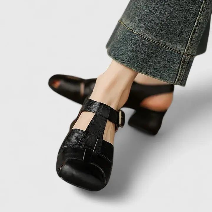 Alma | Elegant Kvinne Lær Blokk-Hæl Sandaler