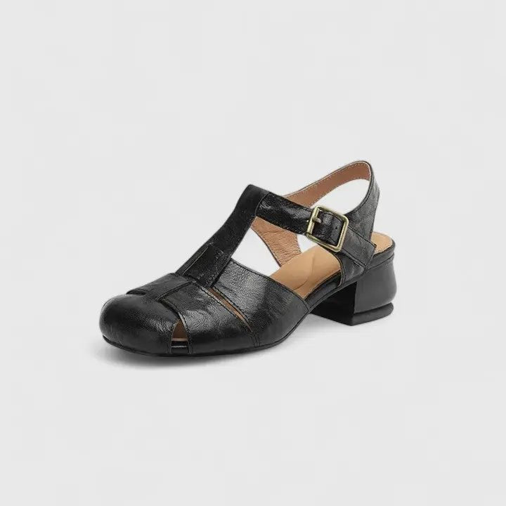 Alma | Elegant Kvinne Lær Blokk-Hæl Sandaler