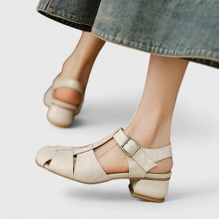 Alma | Elegant Kvinne Lær Blokk-Hæl Sandaler