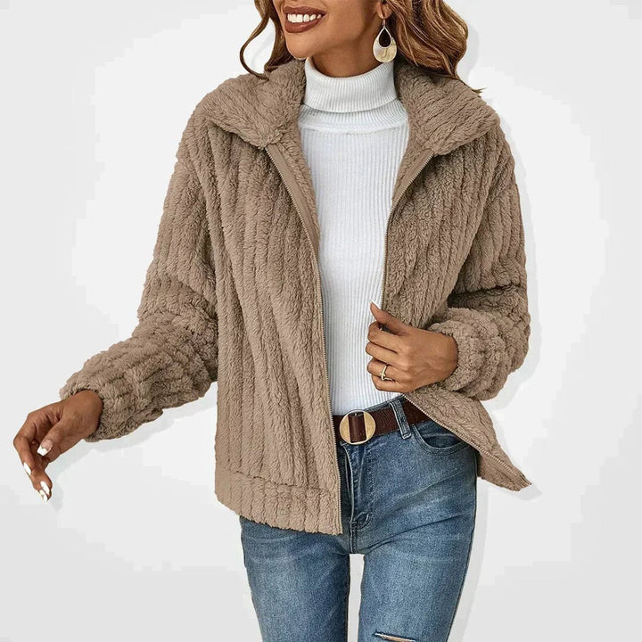 Freja | Kvinne Fluffy Cardigan med Glidelås Myk Fleece Yttertøy