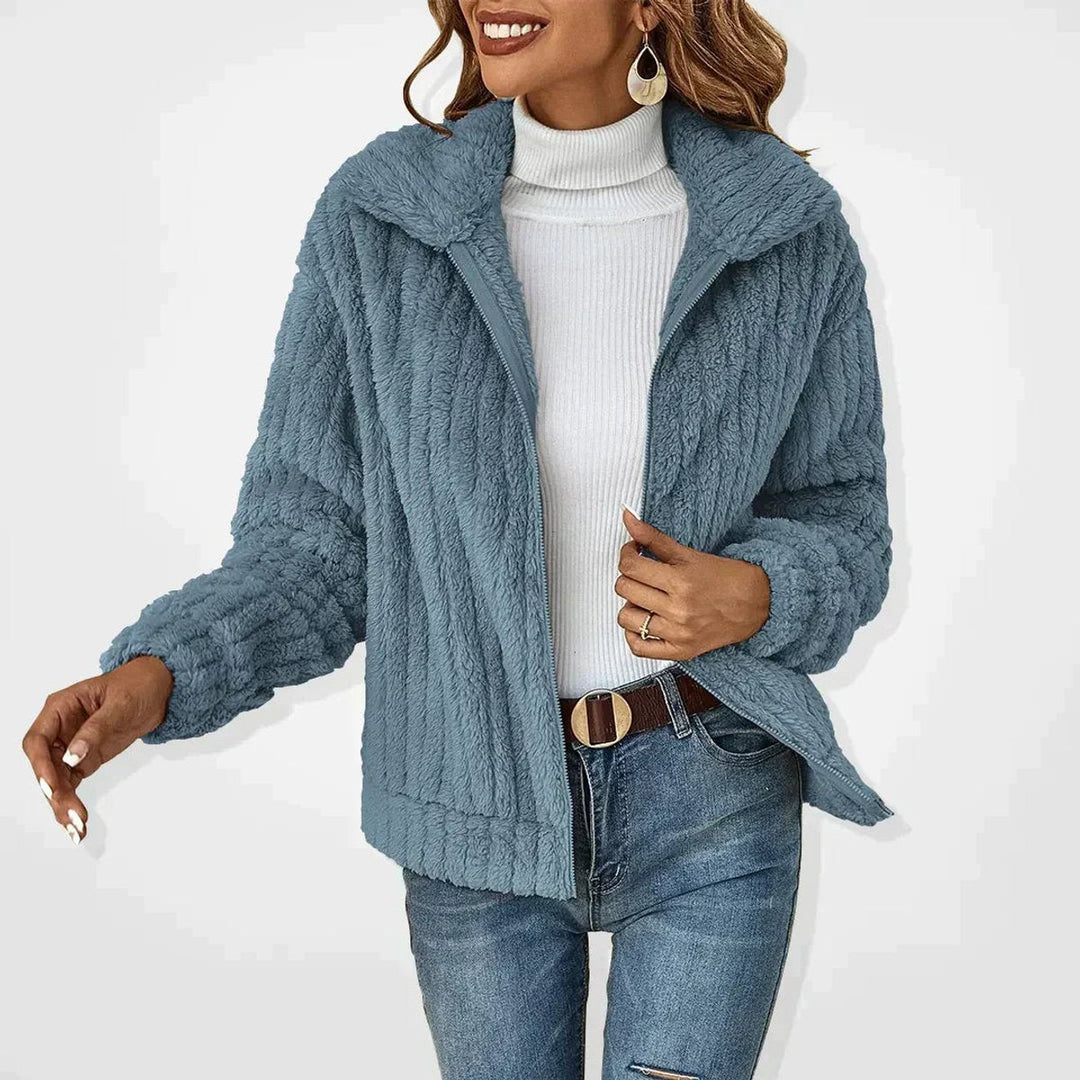 Freja | Kvinne Fluffy Cardigan med Glidelås Myk Fleece Yttertøy