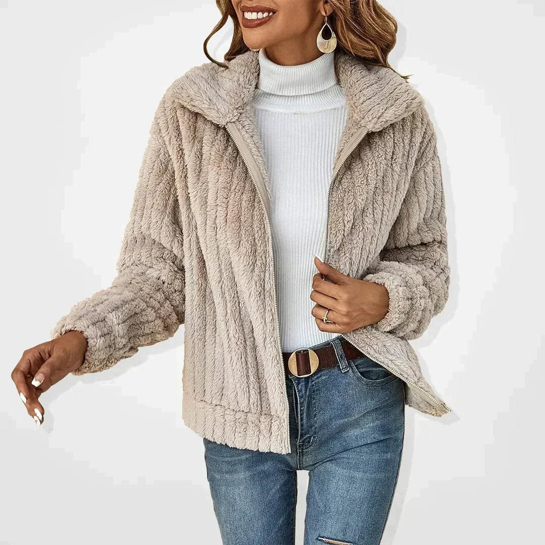 Freja | Kvinne Fluffy Cardigan med Glidelås Myk Fleece Yttertøy