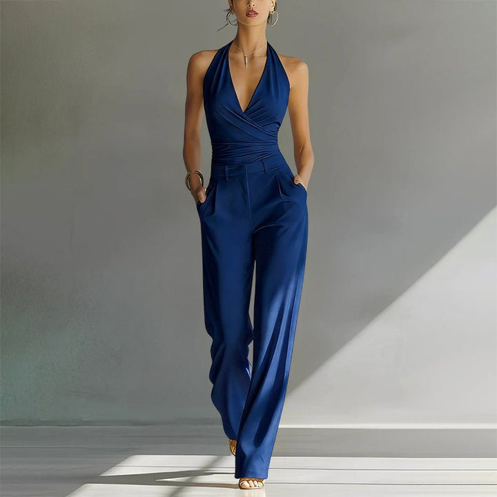 Olivia | Dame Halterneck Høy Midje Bred Ben Jumpsuit
