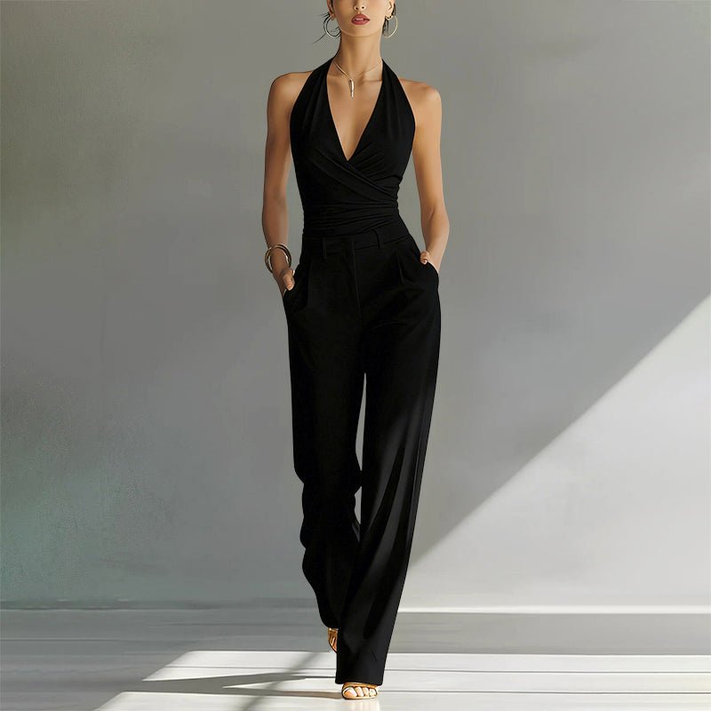 Olivia | Dame Halterneck Høy Midje Bred Ben Jumpsuit