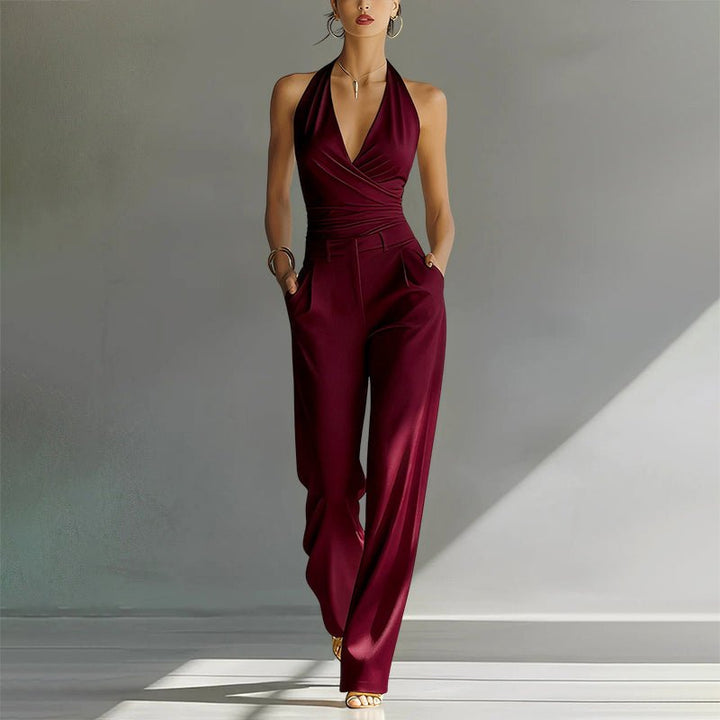 Olivia | Dame Halterneck Høy Midje Bred Ben Jumpsuit