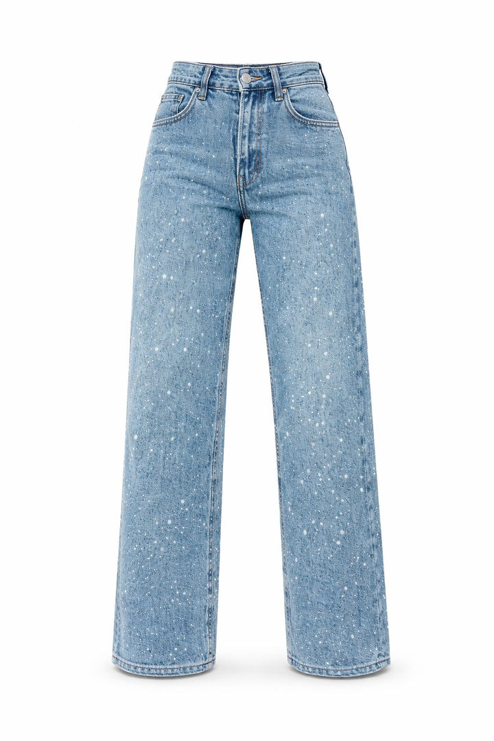 Isabella | Kvinne Høy Midje Rett Ben Glitrende Denim Jeans
