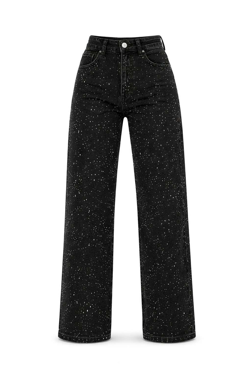 Isabella | Kvinne Høy Midje Rett Ben Glitrende Denim Jeans