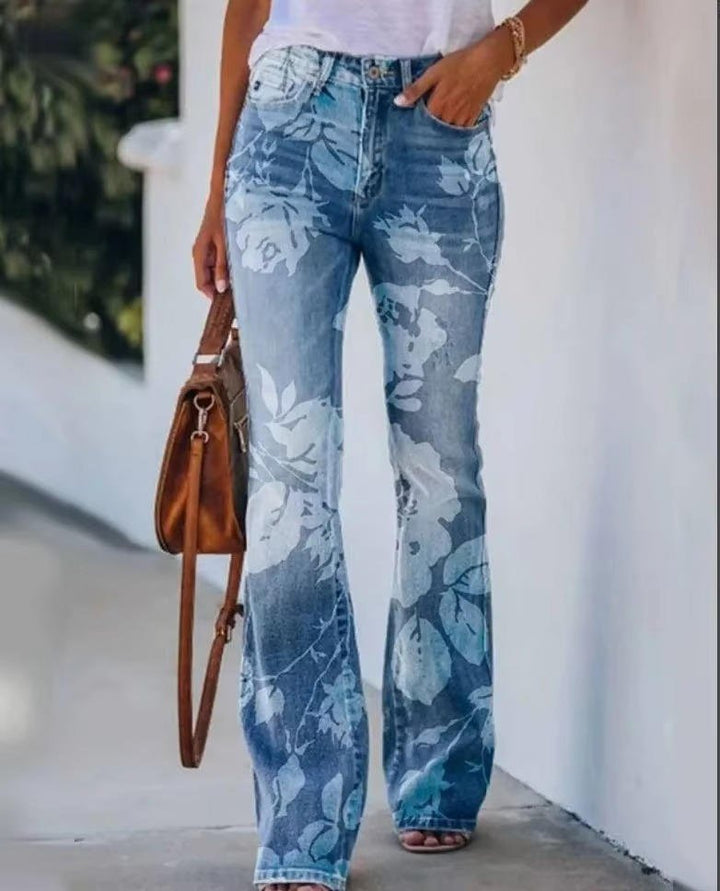 Astrid | Kvinne Høytlivs Blomstrete Flare Jeans
