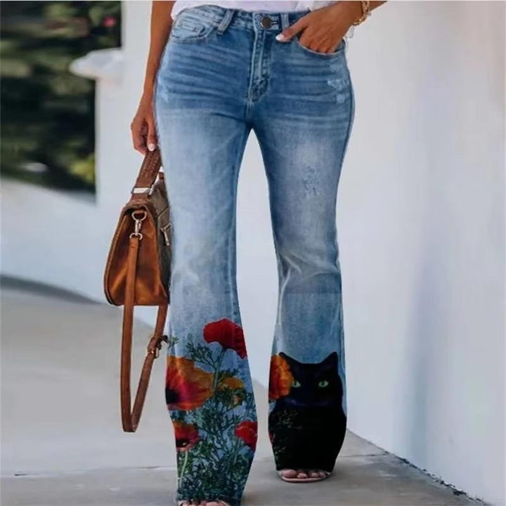 Astrid | Kvinne Høytlivs Blomstrete Flare Jeans