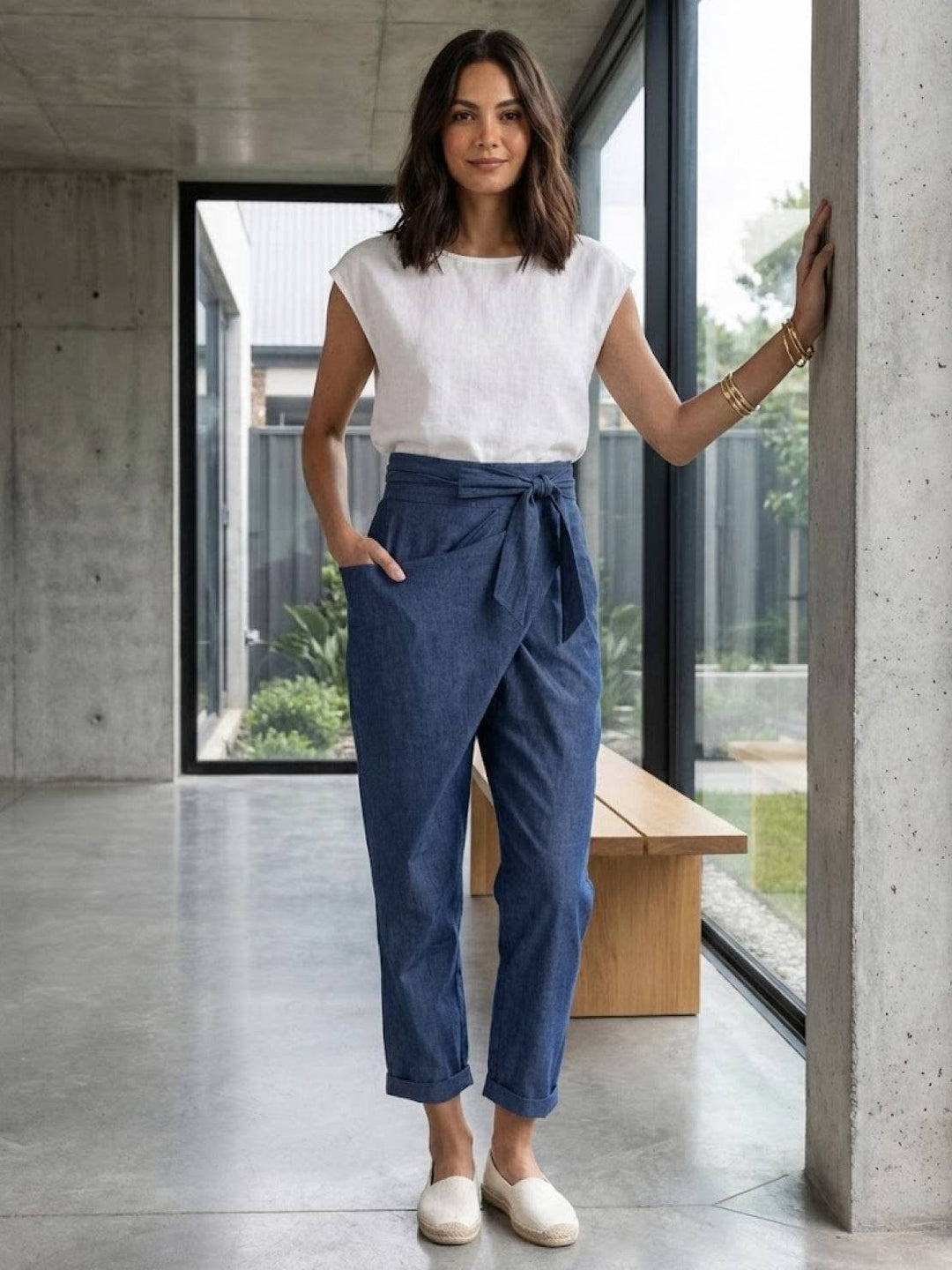 Mathilde | Kvinne Høy Midje Innviklet Front Tapered Korte Bukser
