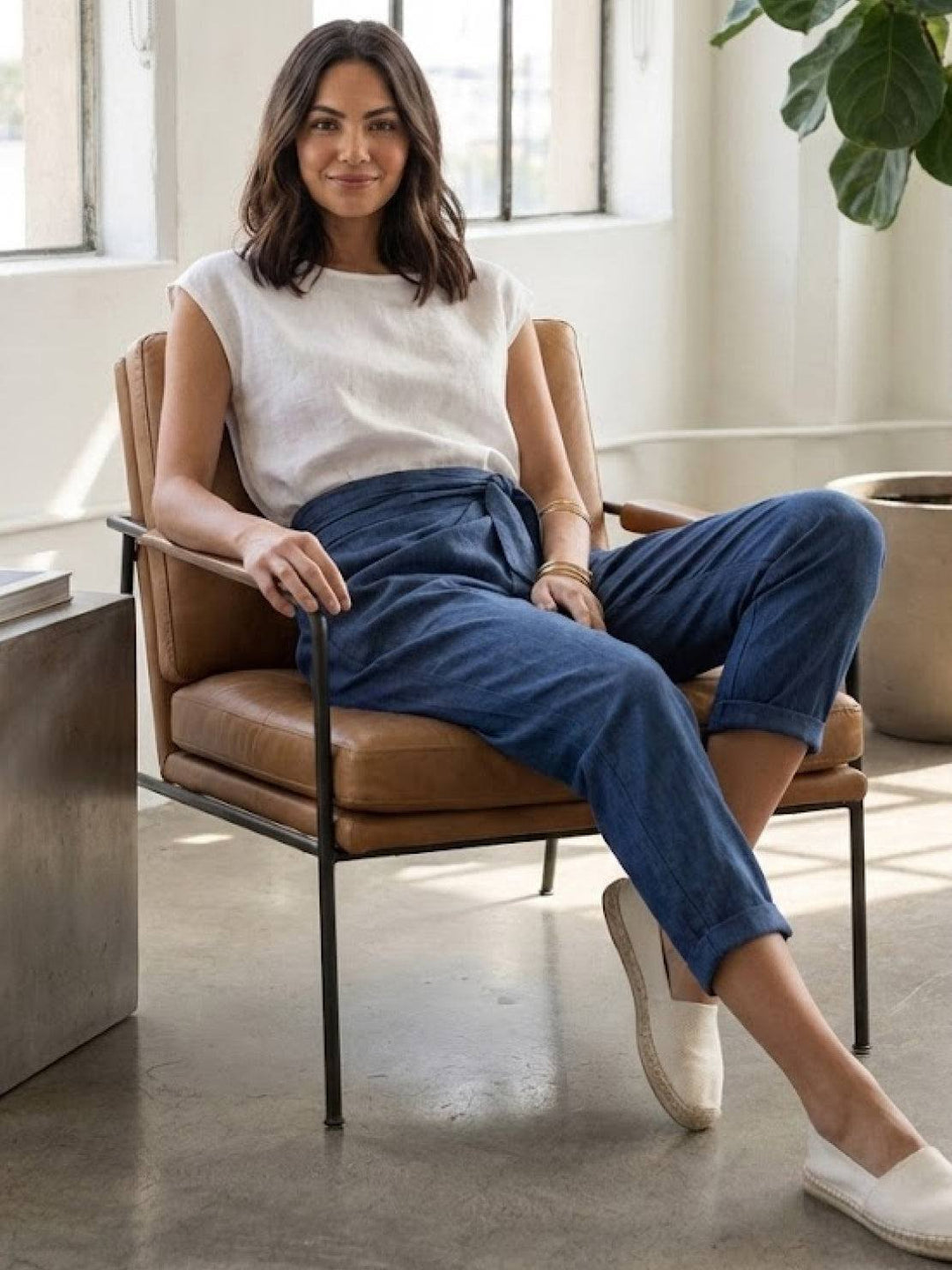 Mathilde | Kvinne Høy Midje Innviklet Front Tapered Korte Bukser