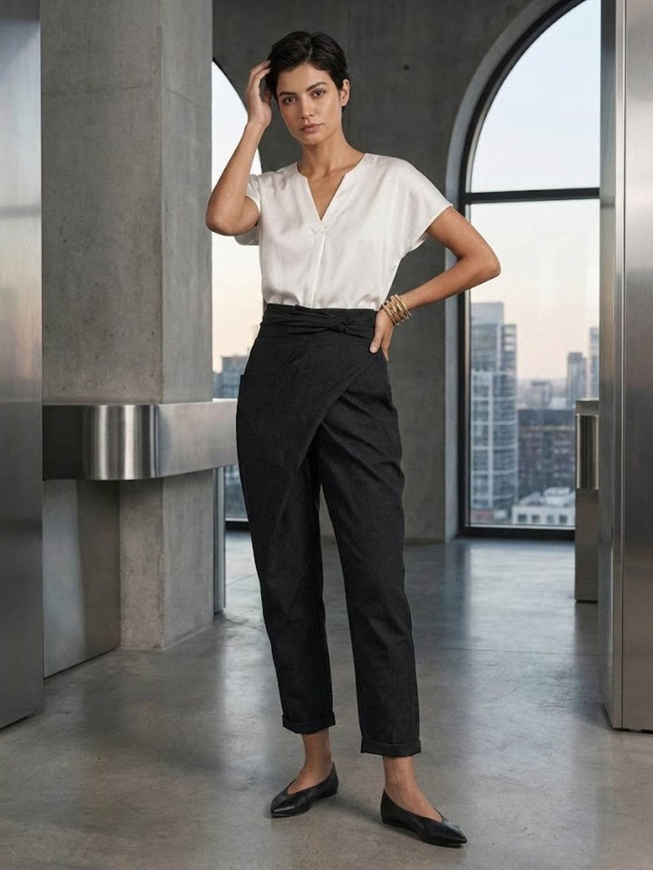 Mathilde | Kvinne Høy Midje Innviklet Front Tapered Korte Bukser