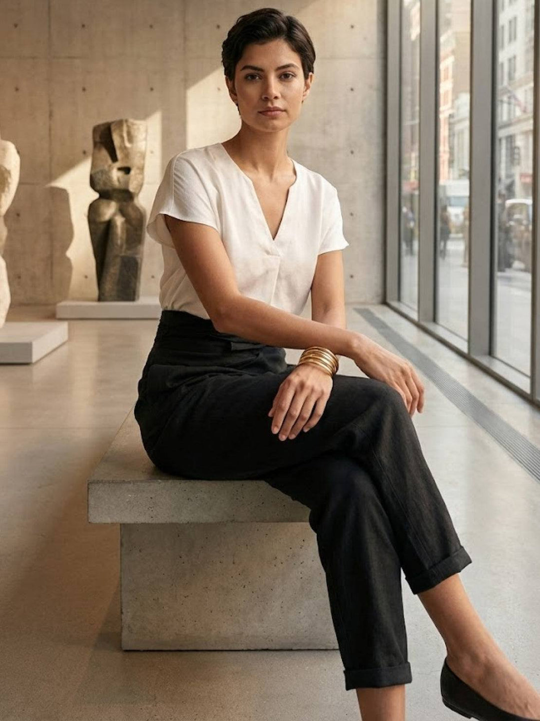 Mathilde | Kvinne Høy Midje Innviklet Front Tapered Korte Bukser