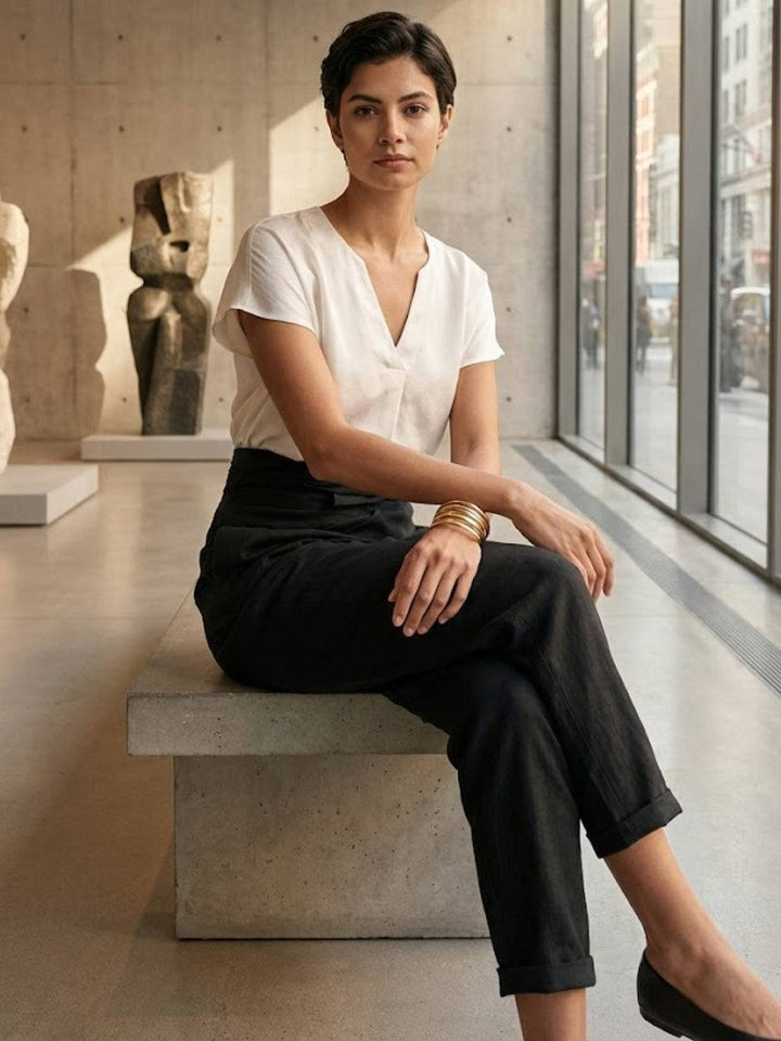 Mathilde | Kvinne Høy Midje Innviklet Front Tapered Korte Bukser