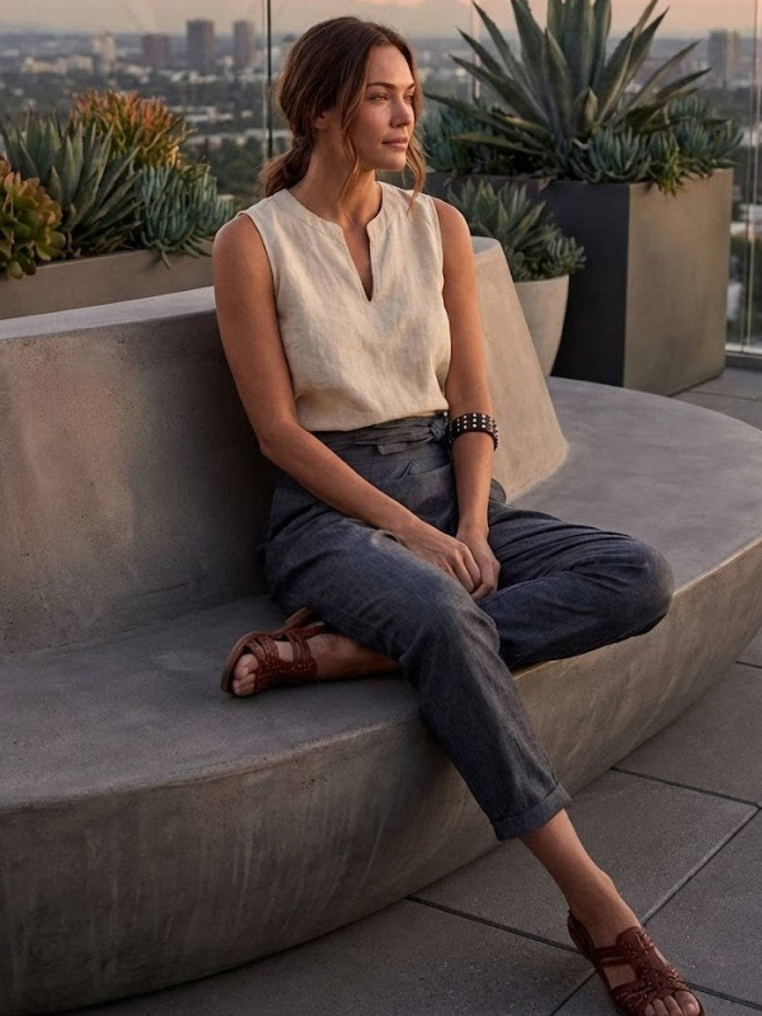 Mathilde | Kvinne Høy Midje Innviklet Front Tapered Korte Bukser
