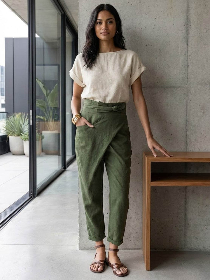 Mathilde | Kvinne Høy Midje Innviklet Front Tapered Korte Bukser