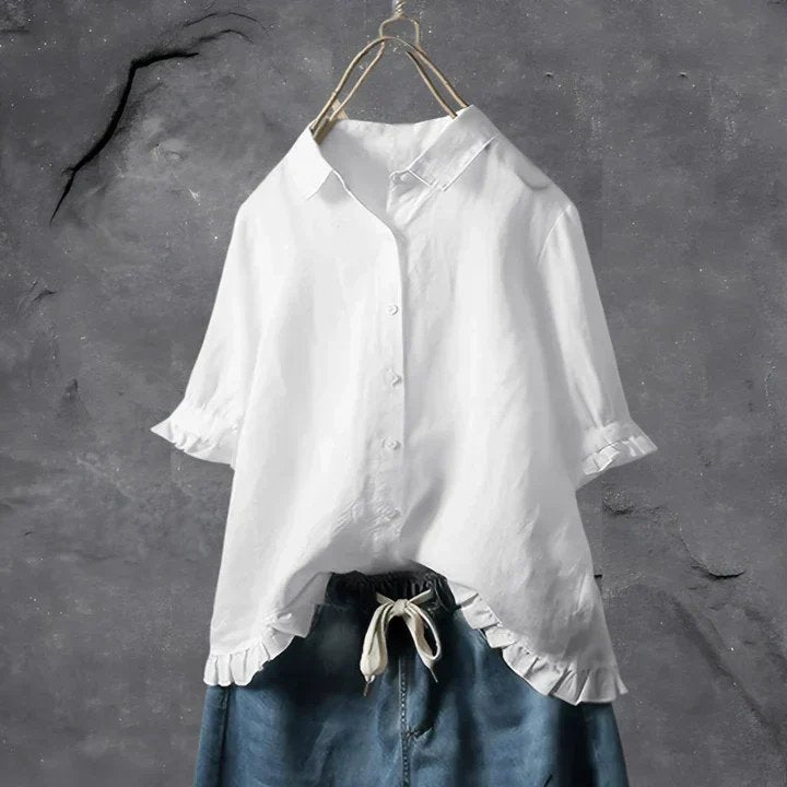 Liv | Kvinne | Lin Skjorte med Volanger Detaljer og Oversized Passform