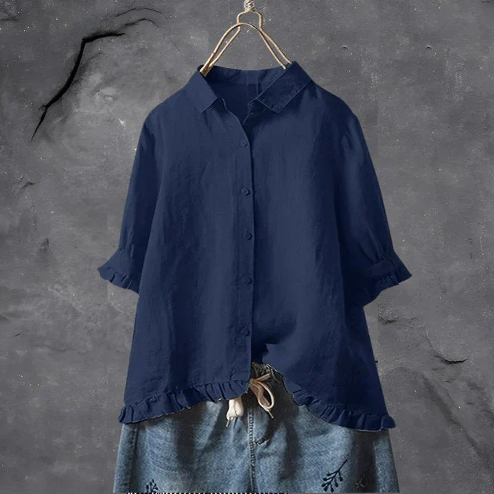 Liv | Kvinne | Lin Skjorte med Volanger Detaljer og Oversized Passform
