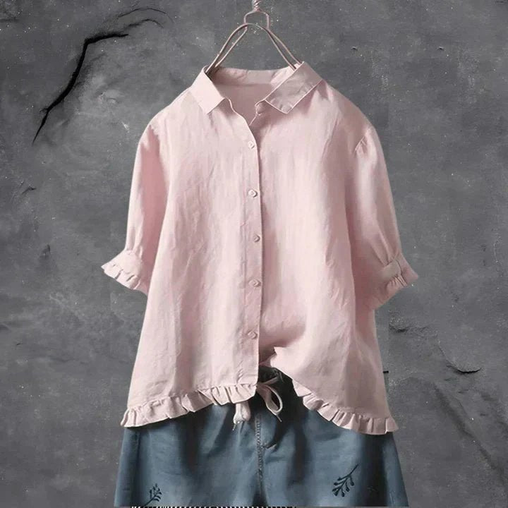 Liv | Kvinne | Lin Skjorte med Volanger Detaljer og Oversized Passform