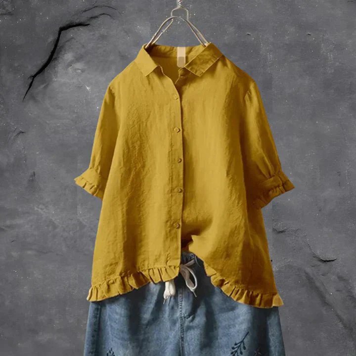 Liv | Kvinne | Lin Skjorte med Volanger Detaljer og Oversized Passform