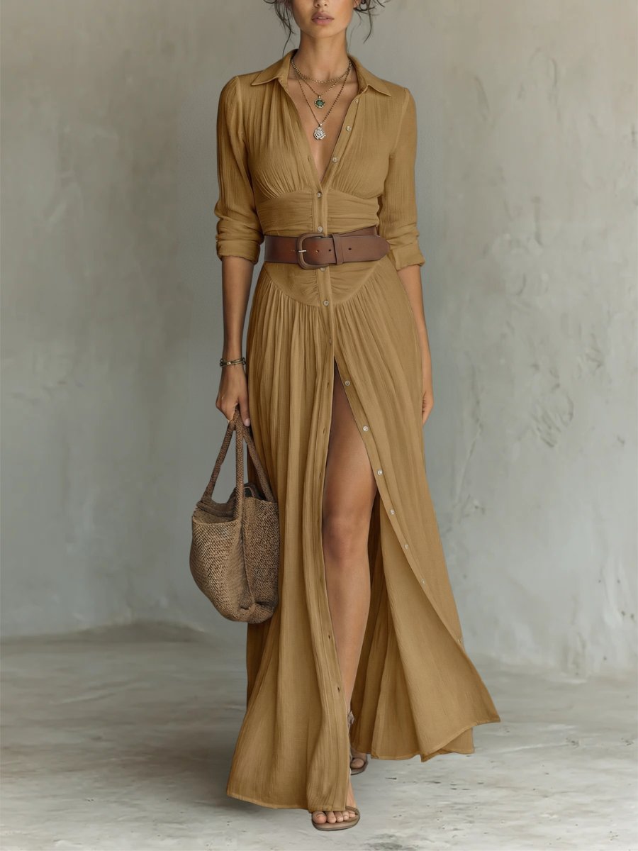 Nora | Kvinne Hvit Skjortekjole Lang Maxi Boho Stil