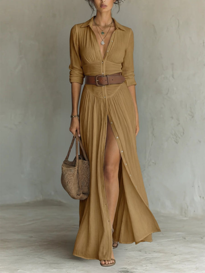 Nora | Kvinne Hvit Skjortekjole Lang Maxi Boho Stil