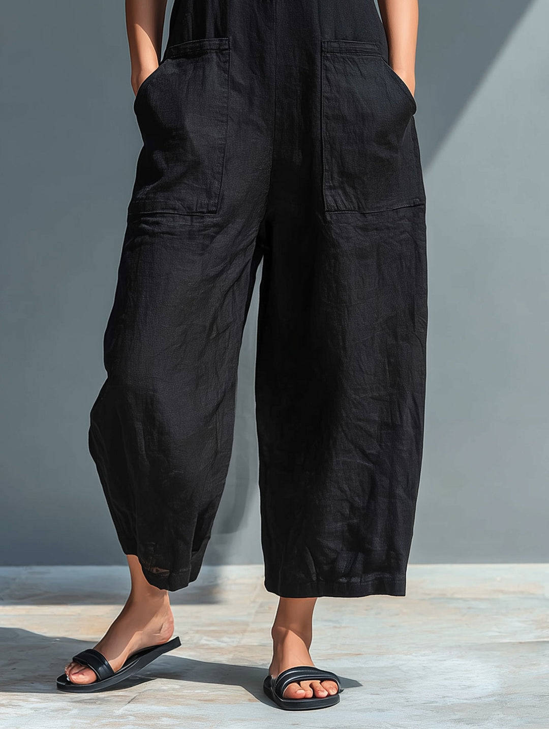 Laura | Dame Jumpsuit Lin Blandingen Uten Ermer Løs Passform