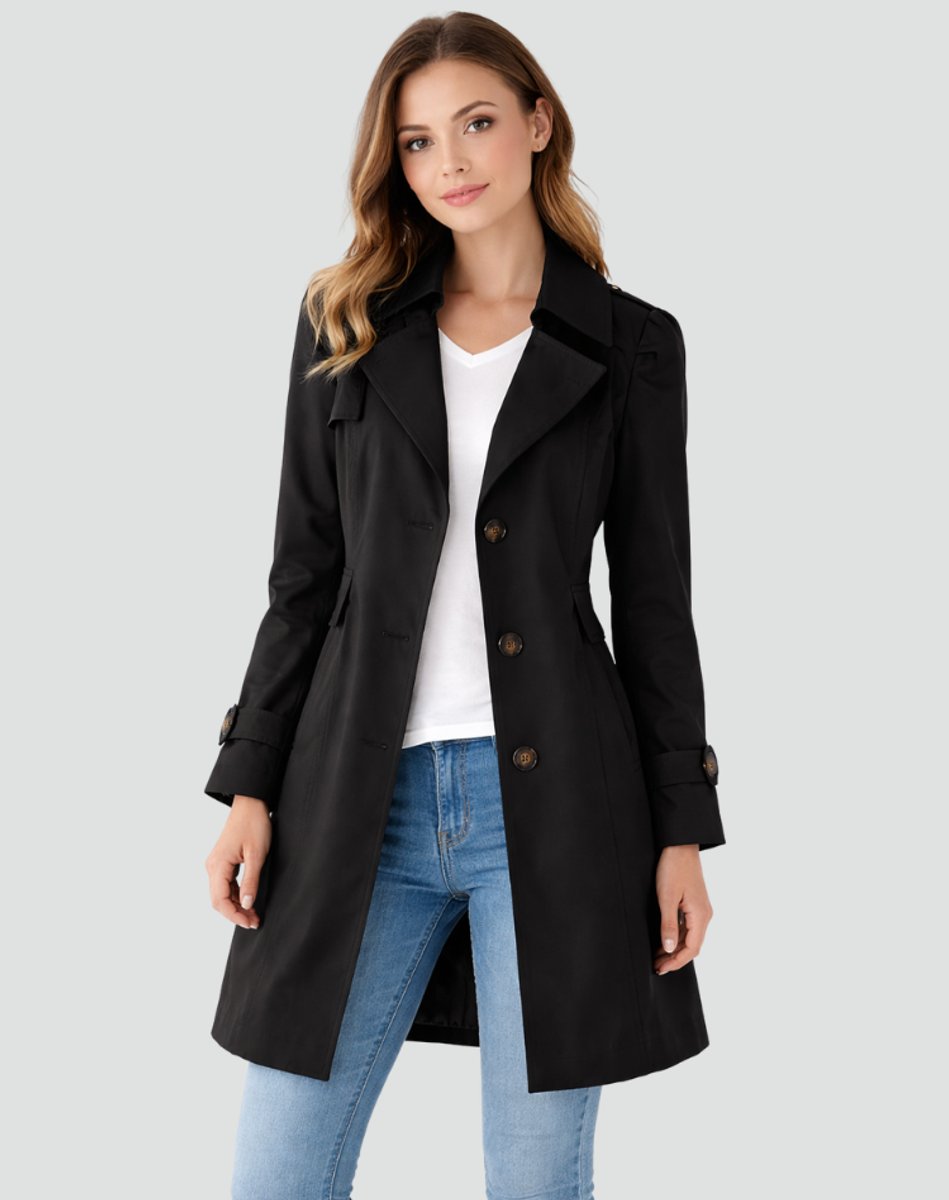 Nora | Kvinnenes Klassiske Mid-Length Trench Coat Med Skreddersydd Krage