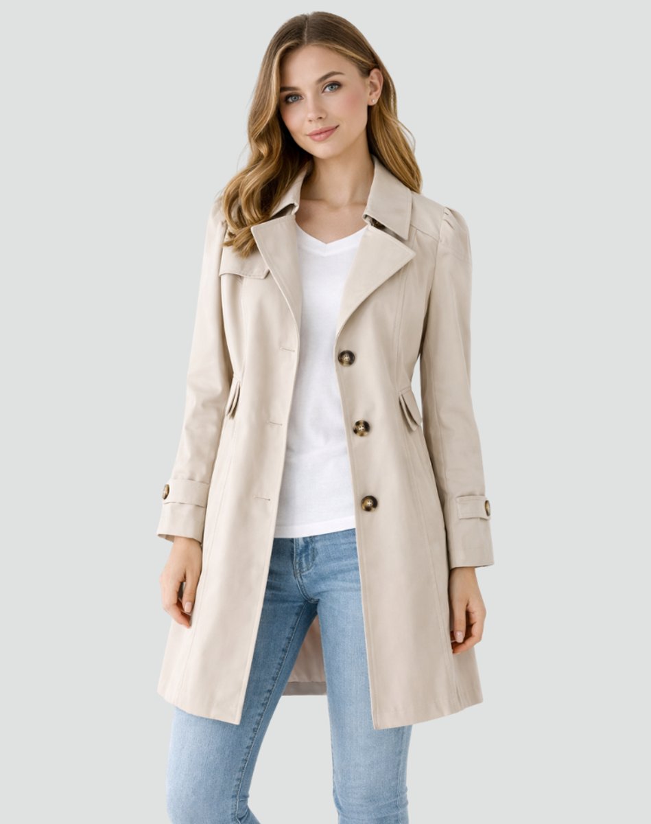 Nora | Kvinnenes Klassiske Mid-Length Trench Coat Med Skreddersydd Krage