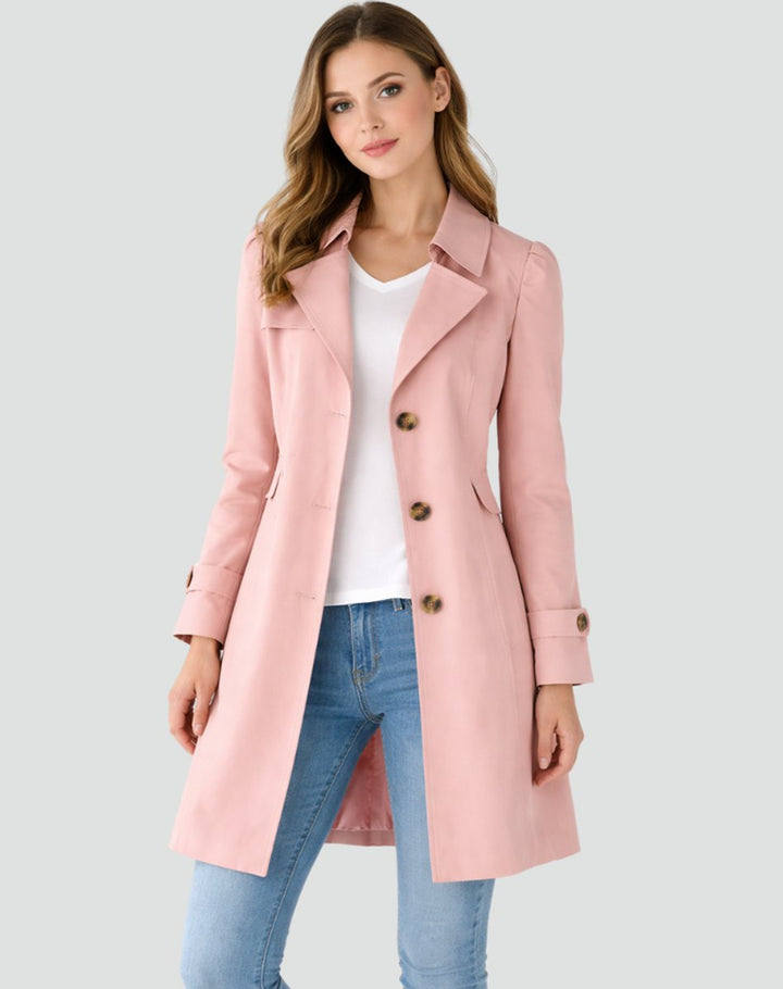 Nora | Kvinnenes Klassiske Mid-Length Trench Coat Med Skreddersydd Krage