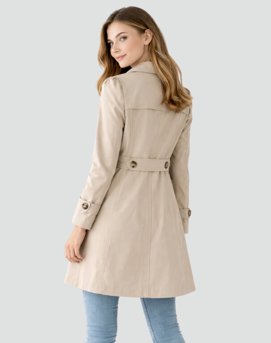 Nora | Kvinnenes Klassiske Mid-Length Trench Coat Med Skreddersydd Krage