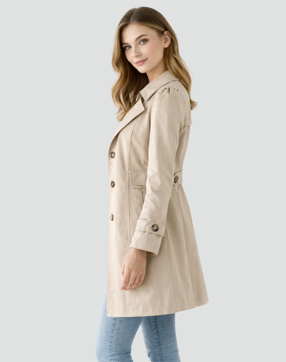 Nora | Kvinnenes Klassiske Mid-Length Trench Coat Med Skreddersydd Krage
