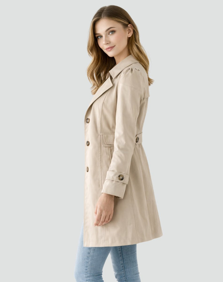 Nora | Kvinnenes Klassiske Mid-Length Trench Coat Med Skreddersydd Krage