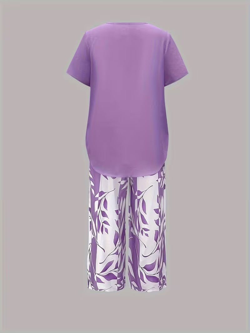 Alma | Kvinne Short Sleeve Leaf Print To-delt Sett