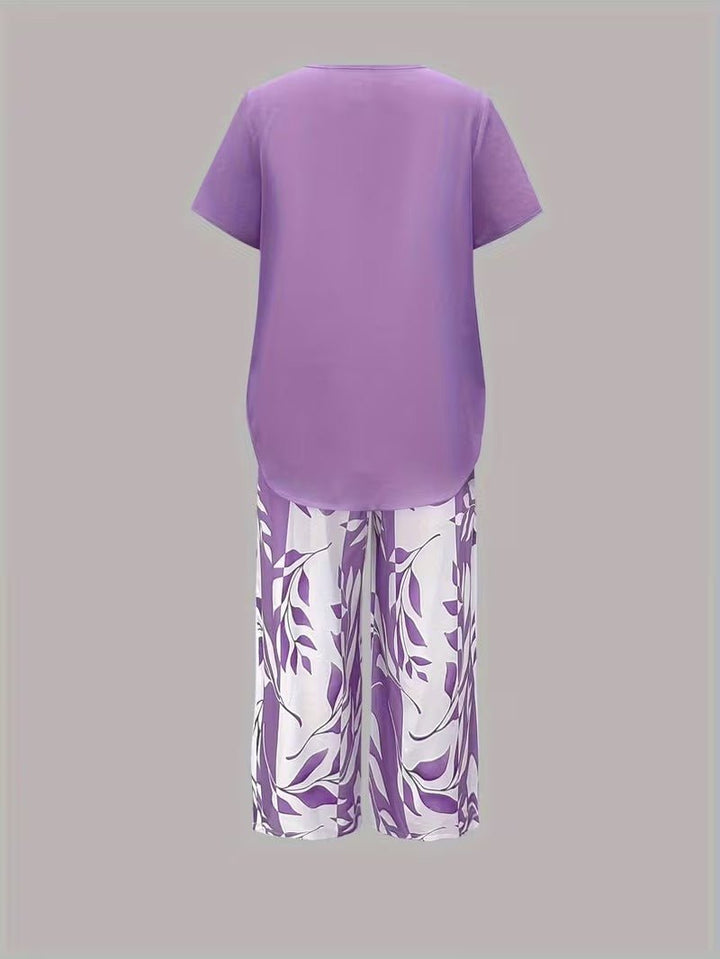 Alma | Kvinne Short Sleeve Leaf Print To-delt Sett