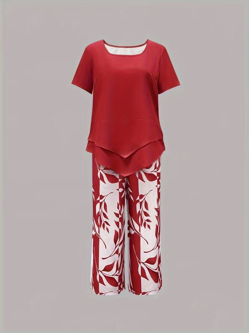 Alma | Kvinne Short Sleeve Leaf Print To-delt Sett