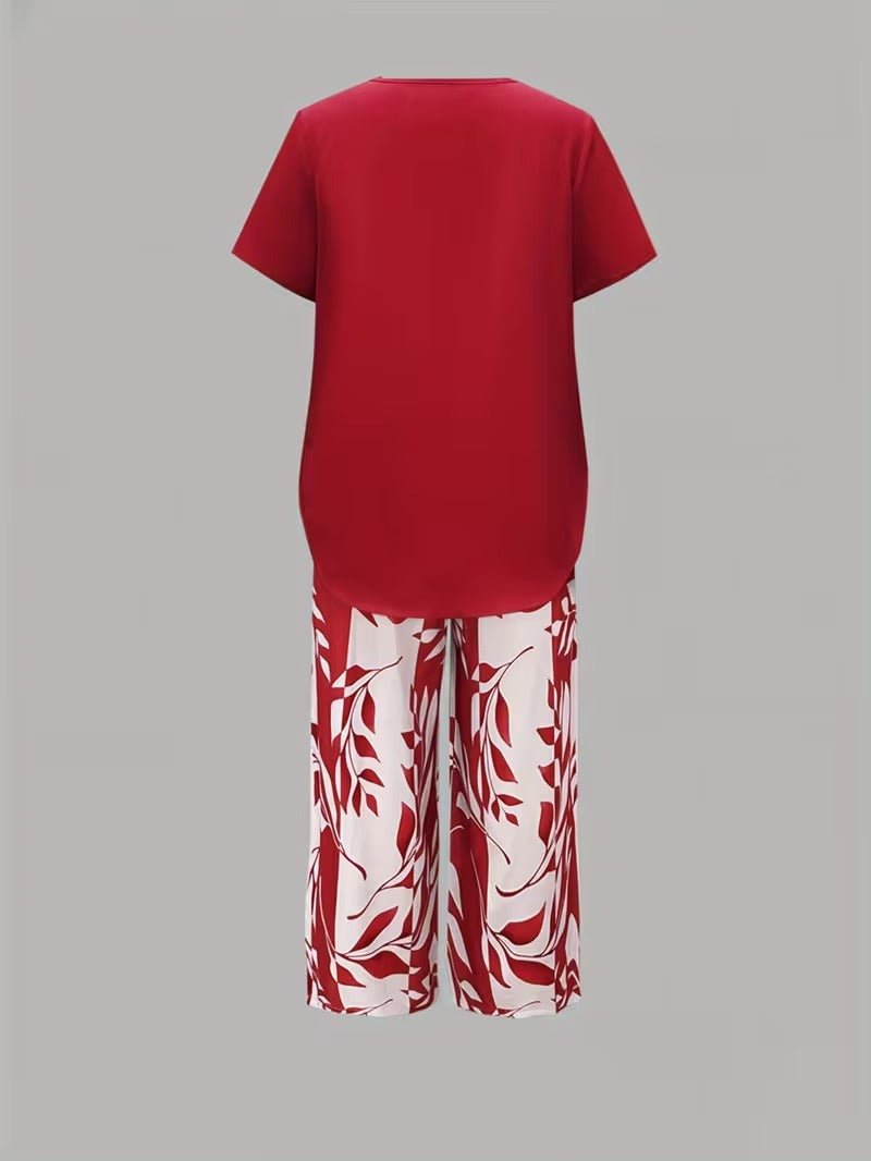 Alma | Kvinne Short Sleeve Leaf Print To-delt Sett