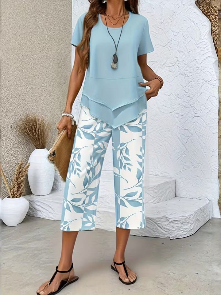 Alma | Kvinne Short Sleeve Leaf Print To-delt Sett
