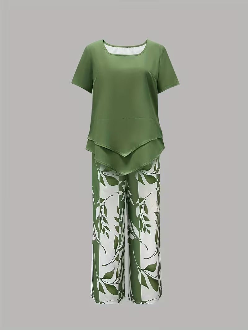 Alma | Kvinne Short Sleeve Leaf Print To-delt Sett
